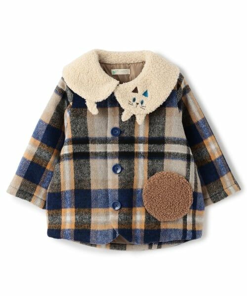 baby Cheer / ベイビーチアー その他アウター | ネコ衿チェックコート（ブルー）