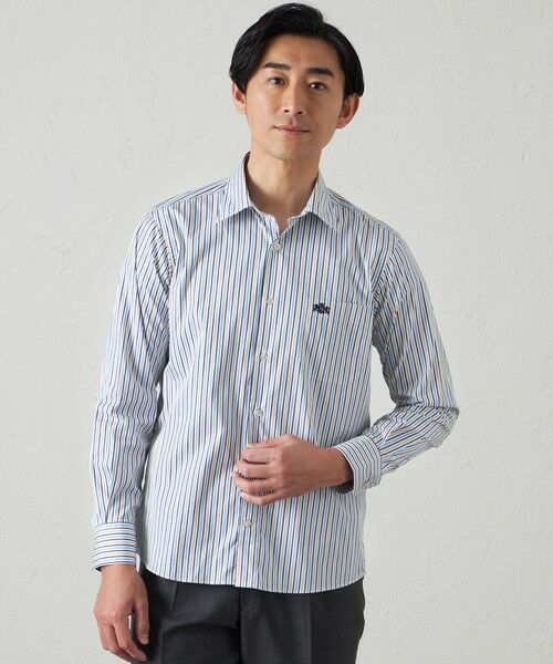 新品 23区 リベコ 大きいサイズ 48 ブルーストライプ 麻 ベーシックシャツ Oggi8月号掲載/洗える】LIBECO ベーシック シャツ / 23区