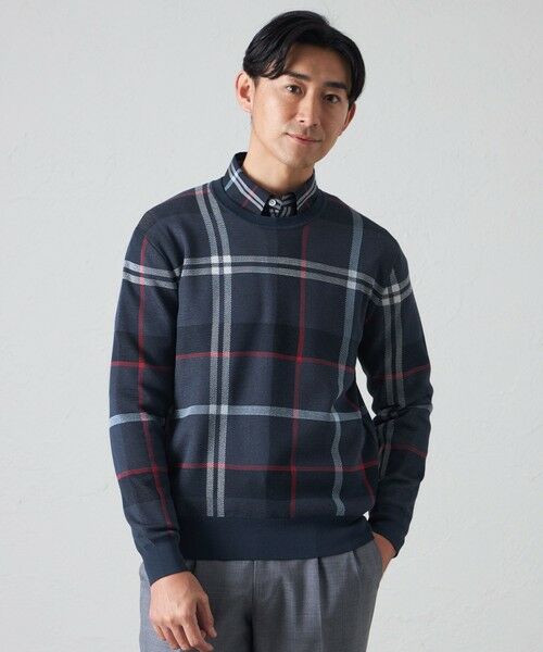 BAKER STREET / ベイカー・ストリート ニット・セーター | 【ウォッシャブル】タータンクルーネックニット(ネイビー2)
