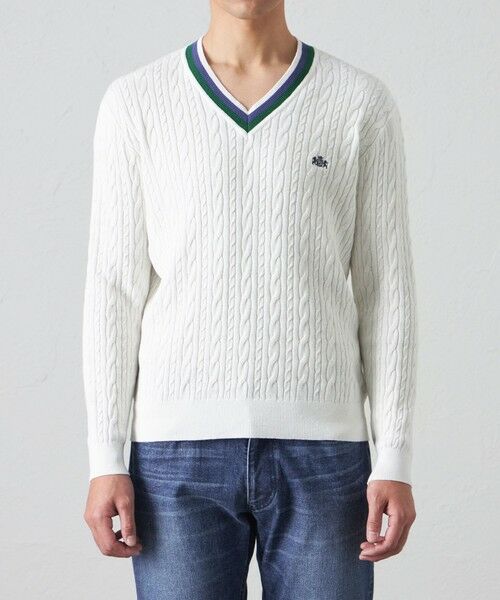 BAKER STREET / ベイカー・ストリート ニット・セーター | 【ウォッシャブル】綿麻チルデンVネックニット | 詳細3