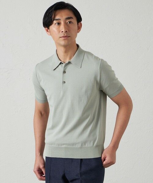 BAKER STREET / ベイカー・ストリート ニット・セーター | 【ウォッシャブル】COTTON BRIDニット ポロシャツ(ライトグレー)