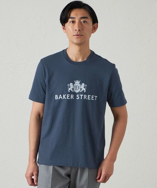 BAKER STREET / ベイカー・ストリート カットソー | BAKER STREETロゴプリントTシャツ(2L・3Lあり)(ネイビー2)