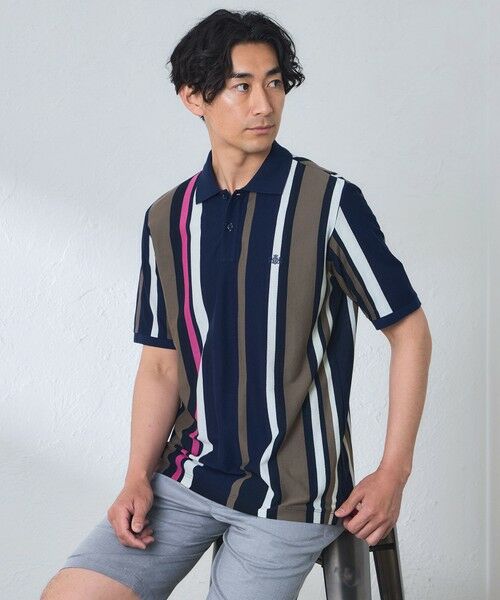 BAKER STREET / ベイカー・ストリート カットソー | ストライプカノコポロシャツ(ネイビー1)