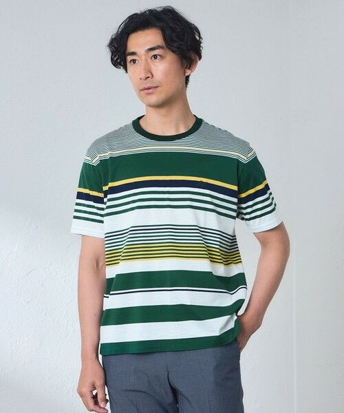 BAKER STREET / ベイカー・ストリート カットソー | パネルボーダーTシャツ(グリーン2)