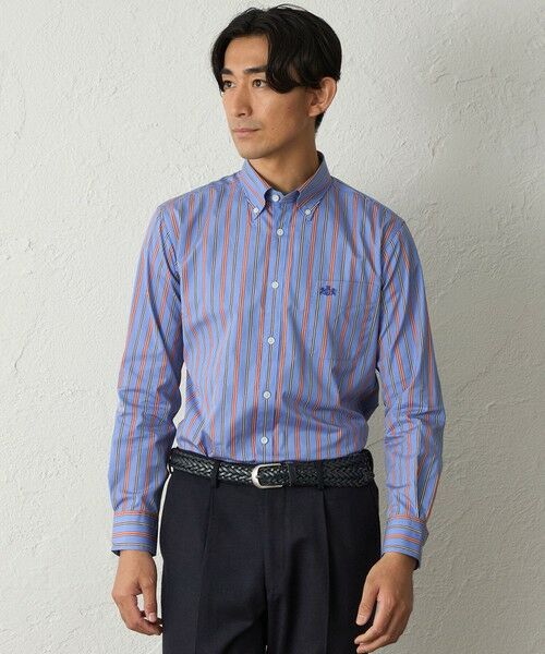 BAKER STREET / ベイカー・ストリート シャツ・ブラウス | マルチストライプシャツ(2L・3Lあり)（ブルー4）
