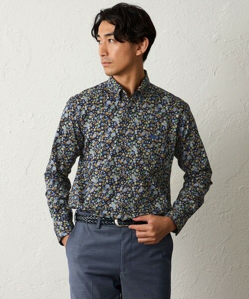 BAKER STREET / ベイカー・ストリート シャツ・ブラウス | フラワープリントシャツ(2L・3Lあり)(ネイビー2)