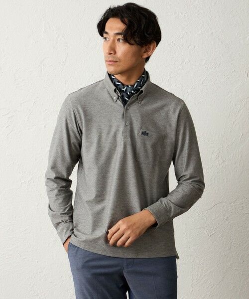 BAKER STREET / ベイカー・ストリート カットソー | デニム調ロングスリーブポロシャツ(グレー2)