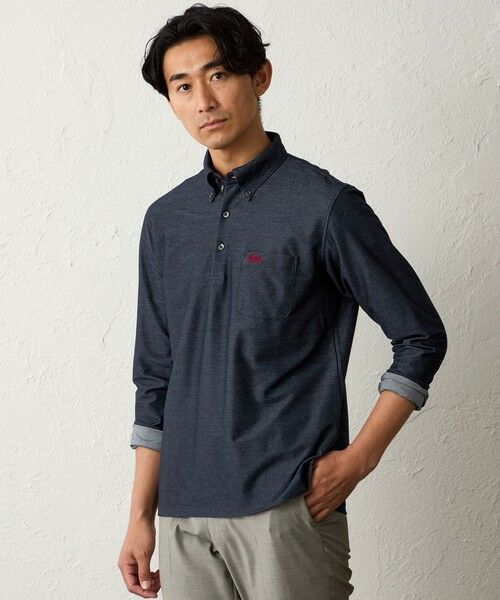 BAKER STREET / ベイカー・ストリート カットソー | デニム調ロングスリーブポロシャツ(ネイビー2)