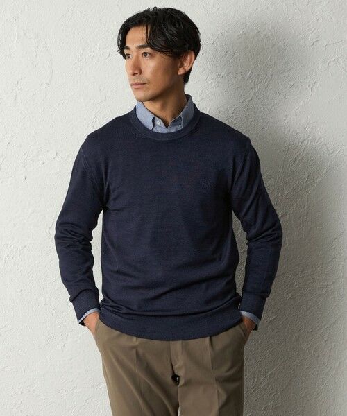 BAKER STREET / ベイカー・ストリート ニット・セーター | スノー加工クルーネックニット(2L・3Lあり)(ネイビー2)