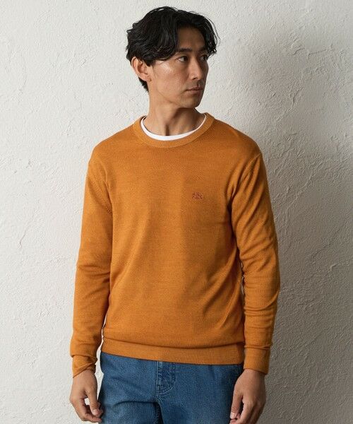 BAKER STREET / ベイカー・ストリート ニット・セーター | スノー加工クルーネックニット(2L・3Lあり)(オレンジ6)