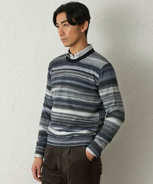 BAKER STREET / ベイカー・ストリート ニット・セーター | カスリクルーネックニット（チャコールグレー1）