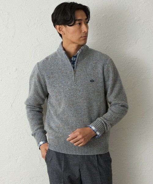 BAKER STREET / ベイカー・ストリート ニット・セーター | メランジハーフジップニット(2L・3Lあり)(ライトグレー)