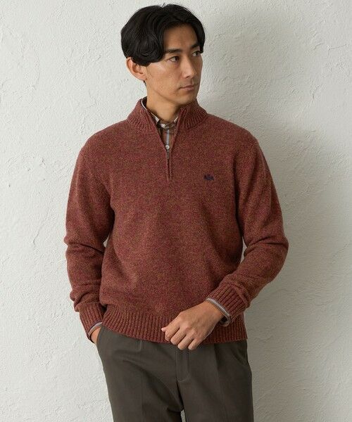 BAKER STREET / ベイカー・ストリート ニット・セーター | メランジハーフジップニット(2L・3Lあり)(レッド2)