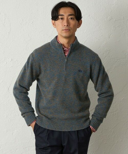 BAKER STREET / ベイカー・ストリート ニット・セーター | メランジハーフジップニット(2L・3Lあり)(ブルー2)