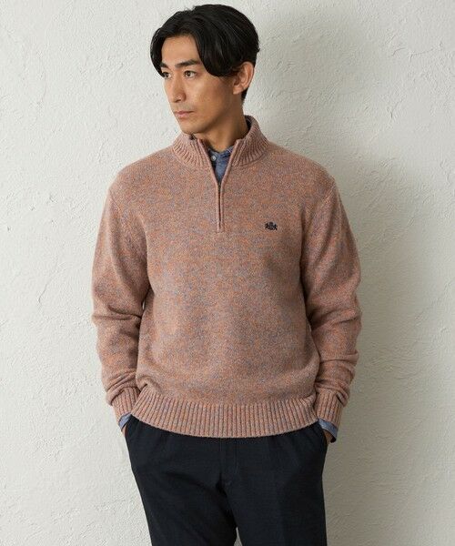 BAKER STREET / ベイカー・ストリート ニット・セーター | メランジハーフジップニット(2L・3Lあり)(オレンジ5)