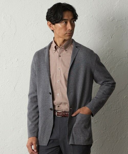 BAKER STREET / ベイカー・ストリート ニット・セーター | ウールコットンニットジャケット(グレー2)