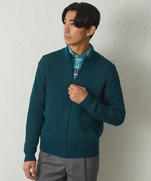 BAKER STREET / ベイカー・ストリート ニット・セーター | ストライプタックフルジップアップニット(グリーン5)
