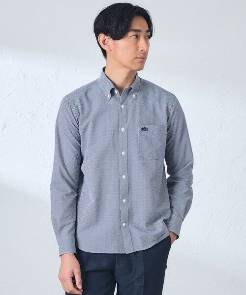 BAKER STREET / ベイカー・ストリート シャツ・ブラウス | BEYON TECH(R) 綿混DotAirサッカーシャツ（ネイビー1）