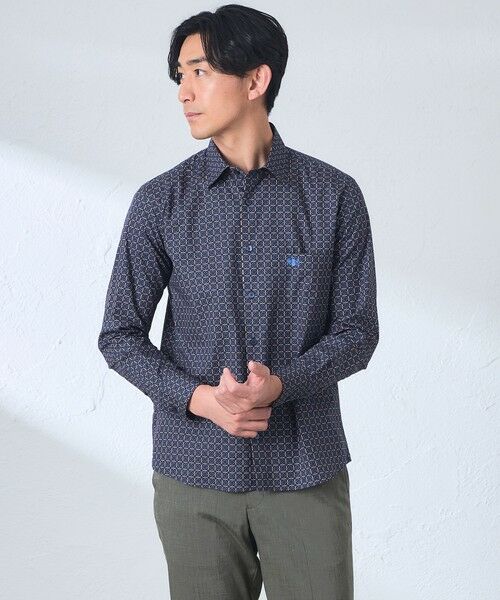 BAKER STREET / ベイカー・ストリート シャツ・ブラウス | サークル小紋シャツ(2L・3Lあり)（ネイビー1）