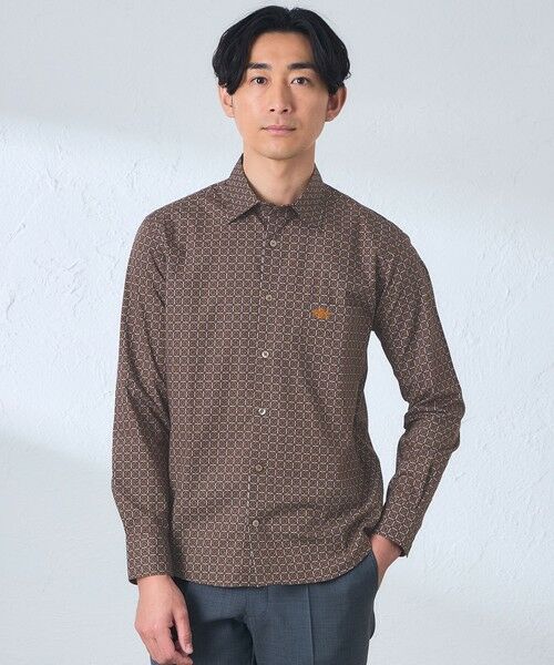 BAKER STREET / ベイカー・ストリート シャツ・ブラウス | サークル小紋シャツ(2L・3Lあり)（ブラウン5）