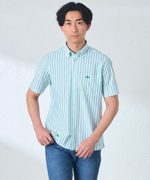 BAKER STREET / ベイカー・ストリート シャツ・ブラウス | BEYONTECH(R) オルタネートストライププリントジャージーシャツ（ライトグリーン3）