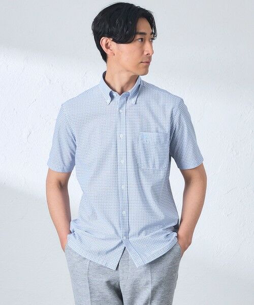 BAKER STREET / ベイカー・ストリート シャツ・ブラウス | BEYONTECH(R) フラワー小紋プリントジャージーシャツ（サックスブルー3）