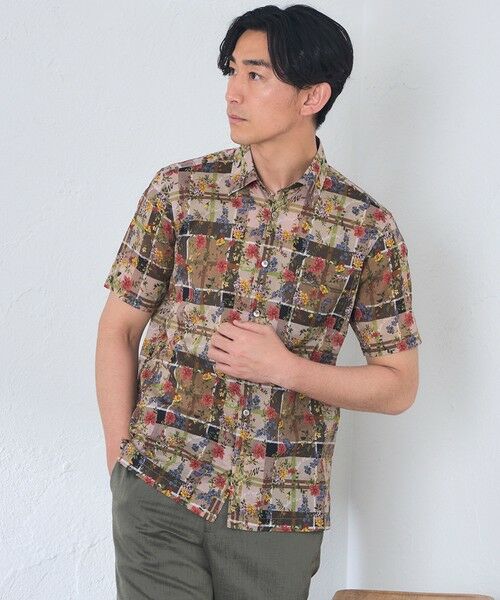 BAKER STREET / ベイカー・ストリート シャツ・ブラウス | タータン×フラワープリントシャツ（ライトブラウン4）