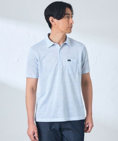 BAKER STREET / ベイカー・ストリート カットソー | 麻混ドットポロシャツ(2L・3Lあり)（ブルー2）
