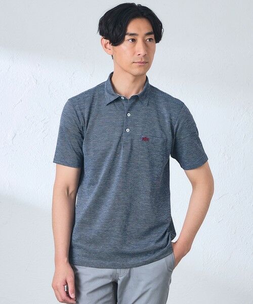 BAKER STREET / ベイカー・ストリート カットソー | 麻混ドットポロシャツ(2L・3Lあり)（ネイビー2）