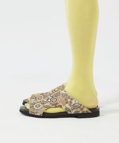 【WRAP SHOES】レザー サイドキャビティ ボタニカル柄 スライドサンダル