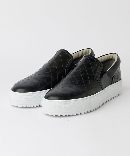 alfredoBANNISTER / アルフレッド・バニスター スニーカー | 【Margom社】厚底シャークソール 格子 レザー スリッポン スニーカー【予約（ブラック）
