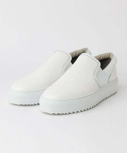 alfredoBANNISTER / アルフレッド・バニスター スニーカー | 【Margom社】厚底シャークソール 格子 レザー スリッポン スニーカー【予約（ホワイト）