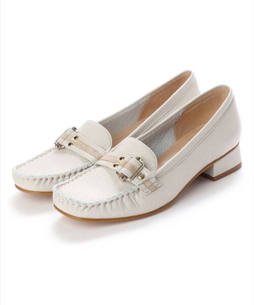 BARCLAY / バークレー ビジネス・ドレスシューズ | ベルトデザイン 手編みモカシンパンプス（ライトグレー）