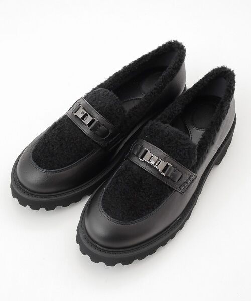 BARCLAY/バークレー ボア素材ローファー ブラック 24cm