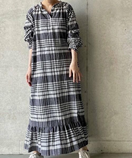 綿麻チェックワンピース ロング マキシ丈ワンピース Beardsley ビアズリー ファッション通販 タカシマヤファッションスクエア