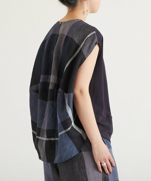 100％品質 リネンビッグチェックカットソー トップス