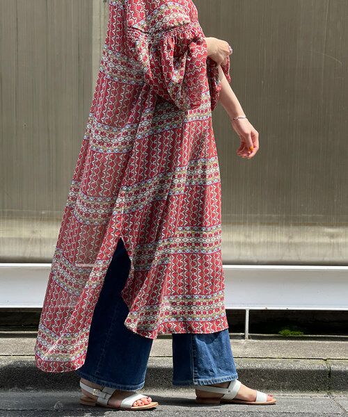 セール Fripier エスニック柄 袖シャーリングワンピース ロング マキシ丈ワンピース Beardsley ビアズリー ファッション通販 タカシマヤファッションスクエア