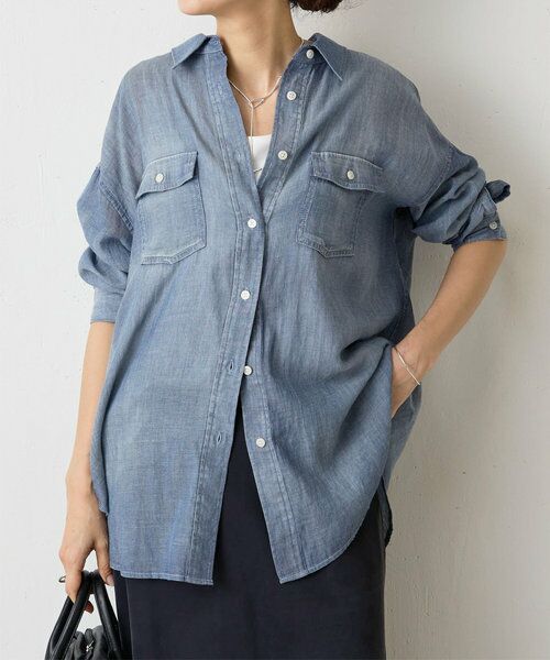 BEARDSLEY/ビアズリー シフォンデニムシャツ インディゴブルー F BEARDSLEY/ビアズリー シフォンデニムシャツ インディゴブルー F
