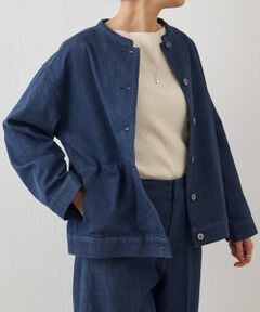 BEARDSLEY ウール ノーカラー ニット コート ジャケット セール】 《LIVETART》ノーカラーデニムジャケット （ブルゾン