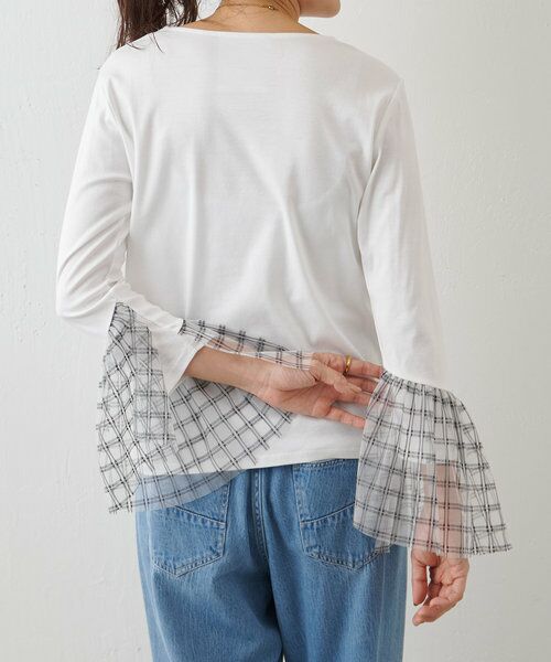 セール】 チェックチュールスリーブTシャツ （カットソー