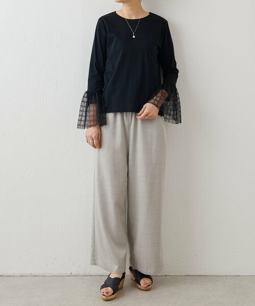 BEARDSLEY 袖付きチュールカットソー　Tシャツ ブラック BEARDSLEY（ビアズリー）の「袖口チュールカットソー（Tシャツ