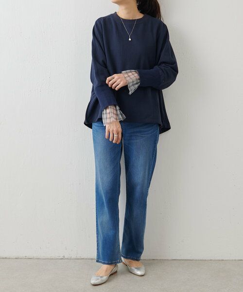 セール】 チェックチュールスリーブTシャツ （カットソー