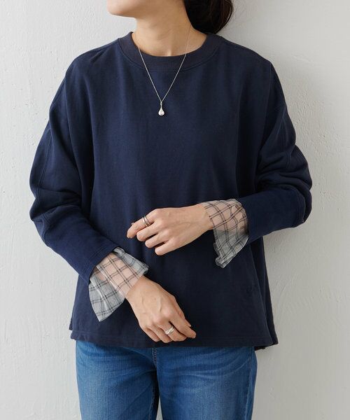 ビアズリー BEARDSY 後ろチュールチェックチュニック カットソー 異素材 ビアズリー BEARDSY 後ろチュールチェックチュニック カットソー