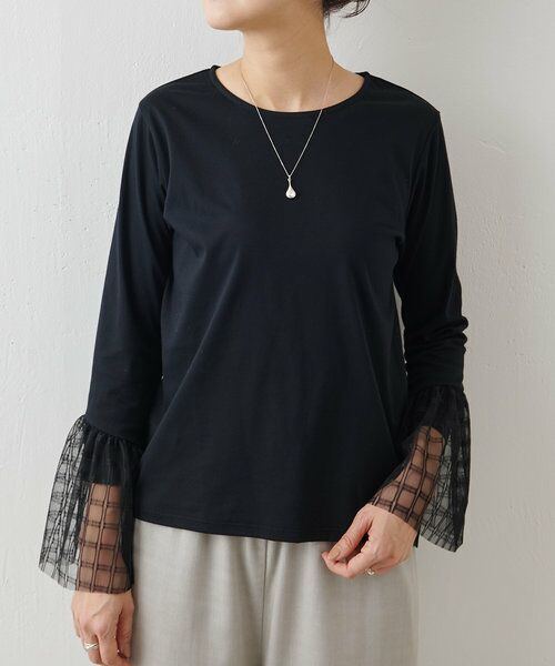 セール】 チェックチュールスリーブTシャツ （カットソー