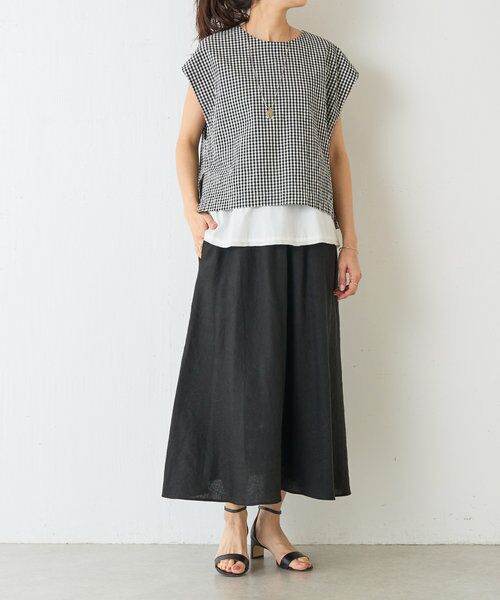 BEARDSLEYリネンフレアスカート リブ編みウエスト ベージュ　サイズ　1 BEARDSLEY（ビアズリー）の「《ビアズリー》リネンフレアー