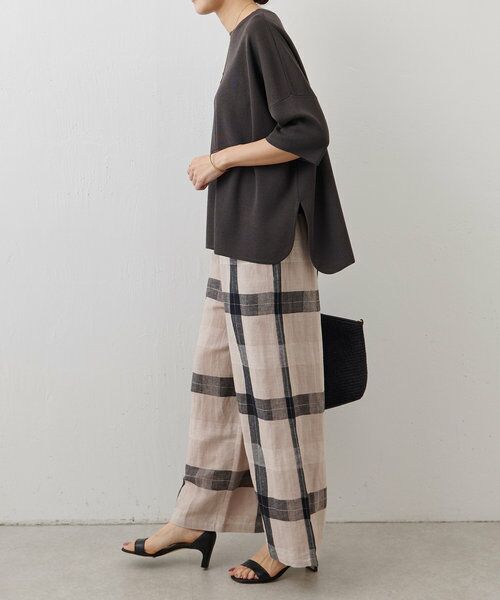 通販生活 ファッション リネンチェックウエストリブパンツ （その他パンツ）｜BEARDSLEY パンツ