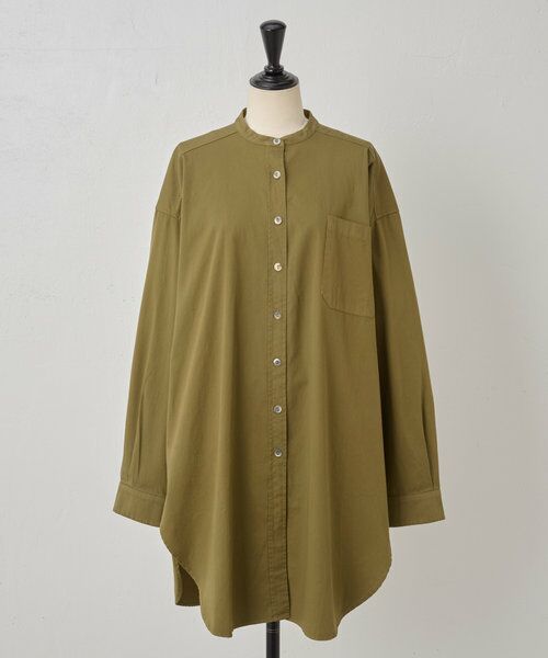 BEARDSLEY/ビアズリー 《MODERN WEAVING》ノーカラーシャツチュニック カーキ S BEARDSLEY/ビアズリー 《MODERN WEAVING》ノーカラーシャツチュニック カーキ S