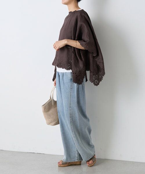 美品BEARDSLEYビアズリーコットンリネンチェック刺繍ブラウス フリーサイズ 美品BEARDSLEYビアズリーコットンリネンチェック刺繍ブラウス