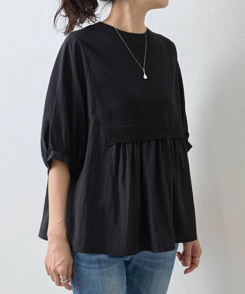 BEARDSLEY/ビアズリー ニットヨークギャザーブラウス ブラック F BEARDSLEY/ビアズリー ニットヨークギャザーブラウス ブラック F
