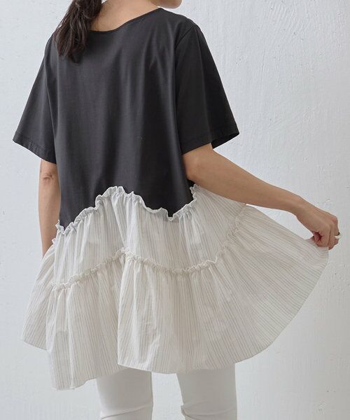 BEARDSLEY/ビアズリー マルウェーブギャザーコンビTee チャコールグレー F BEARDSLEY/ビアズリー マルウェーブギャザーコンビTee チャコールグレー F